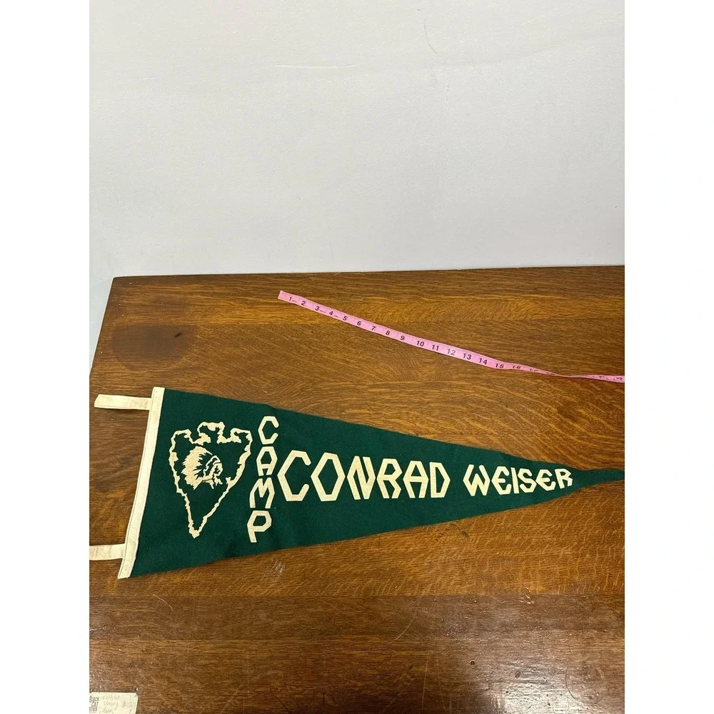 Vintage Camp Conrad Weiser Felt Pennant Green White Banner Pennsylvania Souvenir